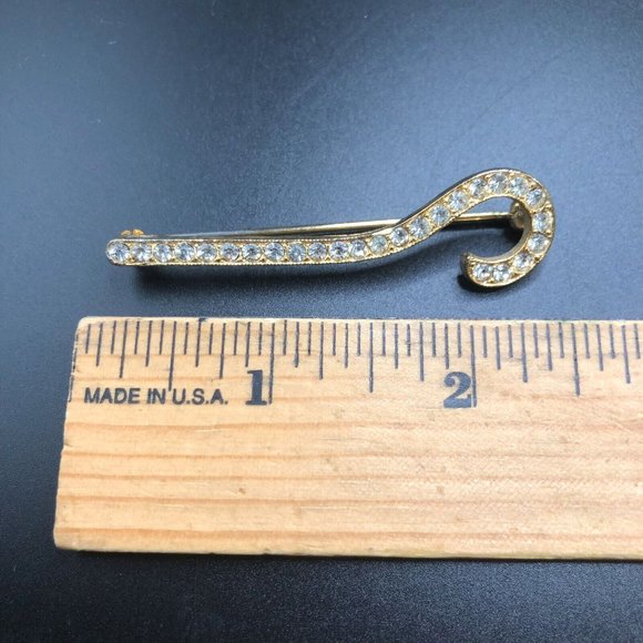 Vintage Signed Ora Shepherds Hook Crystal Gold Tone Brooch Mid Century - Picture 3 of 6